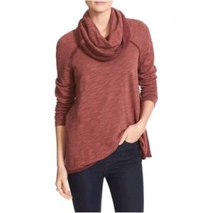 FREE People Beach OS Cotton Terracotta Cocoon Cowl-neck Long Sleeve Pullover Top